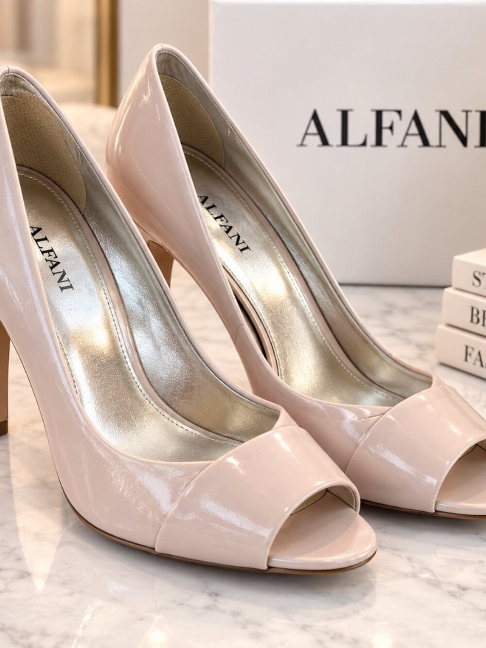 Alfani Bette Nude Patent Leather Peep-Toe Pumps – Size 9.5M